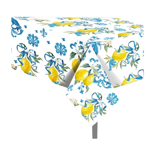 1Pc Blue and White Porcelain Lemon Party Plastic Tablecloth 54 x 87 Inch Long Table Cover, Chinese Style Classical Party Tablecover for Summer Baby Shower Birthday Dinner Picnic Kitchen Event - color: Blue and White Porcelain Lemon
