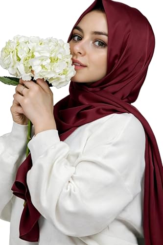 Lina & Lily Luxury Satin Hijab Head Scarf Shawl Wrap for Muslim Women Extra Long - color: Burgundy
