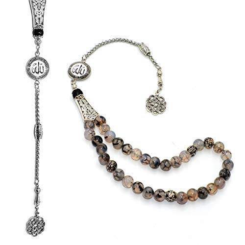 Special -Allah Tassel- Collection (8 mm -33 Beads) Worry Beads - Prayer Beads-Tesbih-Tasbih-Tasbeeh-Misbaha-Masbaha-Subha-Sebha-Sibha-Rosary (Dragon Veins Agate Stone) - color: DRAGON VEINS AGATE STONE