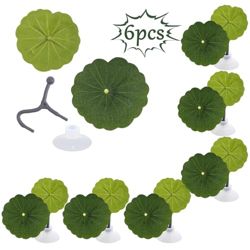 6 Pcs Betta Leaf Hammock with Suction Cups, Realistic Plastic Lotus Leaf Pad Natural Habitat Fish Tank Accessories Decor Aquarium Plants for Betta Bed Fish Breeding Resting Spawning Ground - style: Style C