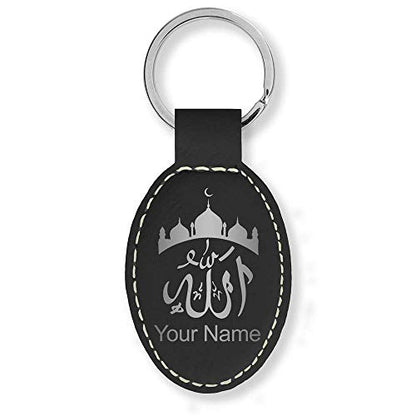 LaserGram Oval Keychain, Allah 2, Personalized Engraving Included (Black with Silver) - color: Black With Silver