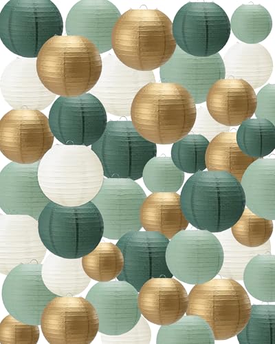 Treela 48 Pcs Paper Lanterns Party Decorations Chinese Lanterns Round Paper Decor 4/6/8/10 Inch Asian Hanging Lamps Decorative for Graduate Wedding Birthday Bridal Party Supplies(Gradient Green) - color: Gradient Green