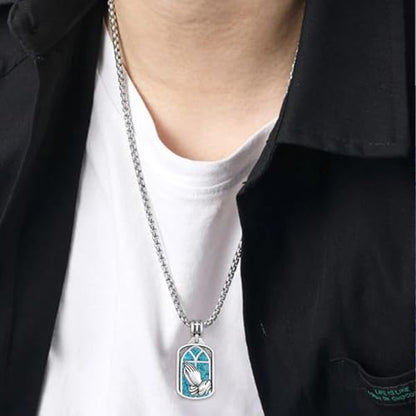 Western Catus/Knights Templar/St Michael/Santa Muerte/Praying Hand/Spartan/Virgin Mary/Tetragrammaton/Wrestlers/Allah Necklace Sterling Silver Dog Tag Necklace Christian Jewelry Gifts for Men - style: Praying Hand