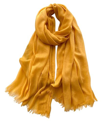 Solid color cotton and linen scarf, wrinkled all season versatile long sunscreen fashionable shawl - color: Light Turmeric