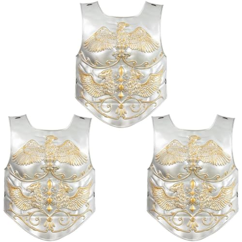 3 Pcs Medieval Knight Chest Guard, Retro Viking Body Chest Protector for Cosplay Party Renaissance Costume - color: Silver
