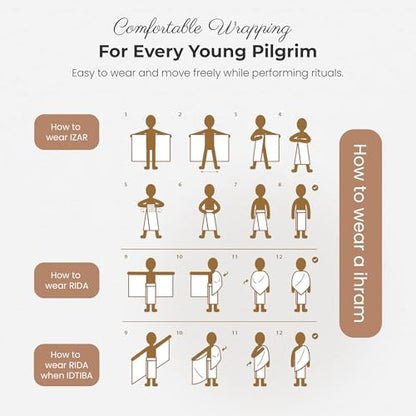 Pre-Teen Two-Piece Ihram Towel Set for Hajj and Umrah – A Pure White, Lightweight, and Travel-Friendly Children's Ihram - Breathable, Quick-Dry Microfiber Muslim Pilgrimage Wear for Boys Aged 7–11 - color: Pre_teen Ihram Set