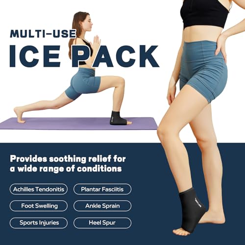 BILITOK Reusable Foot Ankle Ice Pack Wrap for Injuries, Cold Compression Therapy for Achilles Tendonitis, Plantar Fasciitis, Swelling, Sprained, Pain Relief (Black) - color: Black