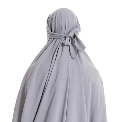 Lmdudan Muslim Women Islamic Full Cover Prayer Dress Long Sleeve Loose Abaya Hijab Outfit 2026 Ramadan Modest Prayer Clothes - color: Gray, size: Large