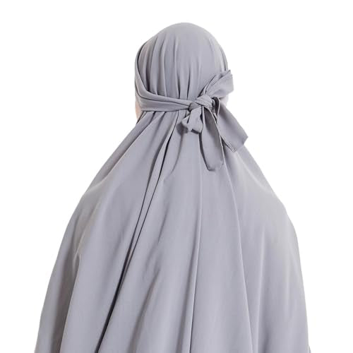 Lmdudan Muslim Women Islamic Full Cover Prayer Dress Long Sleeve Loose Abaya Hijab Outfit 2026 Ramadan Modest Prayer Clothes - color: Gray, size: X-Large