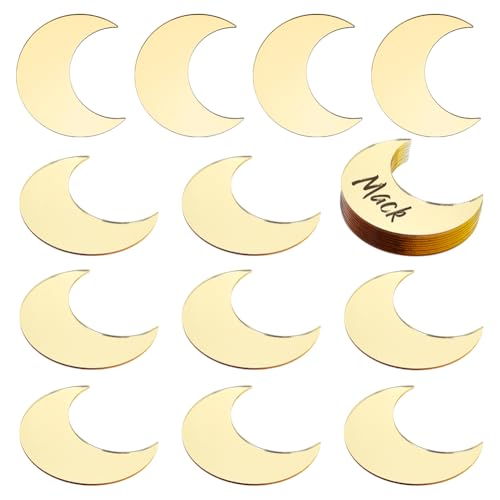 INFUNLY 40pcs Moon Place Card Name Tags for Party Gold Acrylic Moon Shaped Place Cards Celestial Wedding Place Cards Semi-Circle Name Tags Names Blanks Placecards for Wedding Birthday Festival Decor - style: Moon