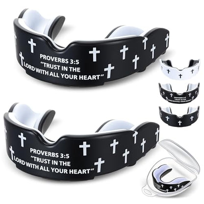 Yaomiao 2 Pcs Mouth Guards Christian Teeth Guards Sport Game Guard & Case Religious MouthGuard Soccer Football Basketball Baseball Wrestling Lacrosse Rugby Boxing Taekwondo - size: Youth, style: Black & Proverb