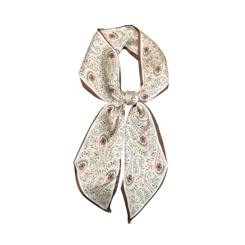 Silk Feeling Head Scarf Fashion Satin Hair Scarf Square Long Scarves for Women Gifts - color: 02 Coffee Drop Shaped 5.12 X 59 Inch