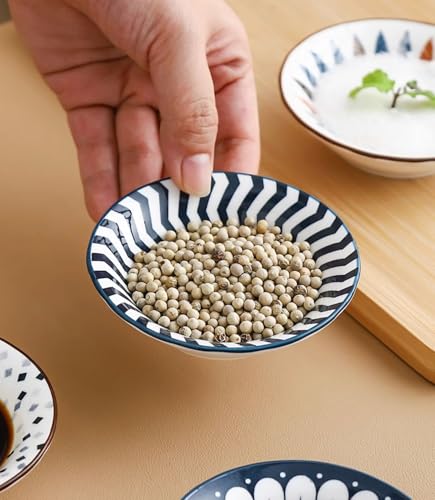 4 Pack 3 oz Small Soy Sauce Dish Ceramic Dipping Sauce Bowls | Japanese Style/Cute/Mini Dipping Bowls for Sushi,Side Dish,Ketchup,Dips,Condiment,Snack/BBQ Party/Stackable - color: Navy Blue