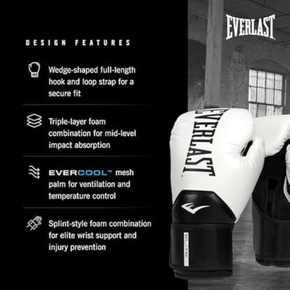 Everlast Elite 2 Boxing Gloves | Pro Training & Heavy Bag Gloves | Men & Women | Ventilated Palm | Multi-Layer Protection | Black/Gold, 16 oz