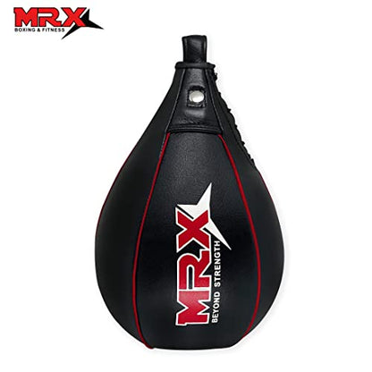 MRX Speed Punching Bags Genuine Leather MMA Training Speed Bag Muay Thai SpeedKills Punching, Dodge Striking Bag for Workout Pro Boxing Bag for Home Gym Kids, Men, Women - color: Full Black Red