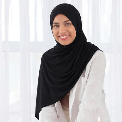 Handepo 2 Pcs Instant Hijab Jersey Hijab for Women Muslim Head Scarf Soft Lightweight Long Stretch Scarf Shawl Wrap - color: Black, Dark Gray