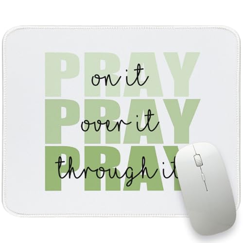 Green Christian Mouse Pad Bible Verses Small Mouse Pads for Desk, Religious Computer Mousepad Cute Jesus Mousepads for Office Scripture Church Gifts for Women Girls 10.2x8.2 - color: Green Pray on it, size: 10.2L x 8.2W inches