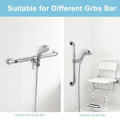 OFFO ADA Handshower Shower Grab Bar Head Holder, Universal Fit 1.25''(32mm) Hand Held Shower Bracket for Handicap Grab Bar, Detachable Bathroom Replacement, 360 Degree Rotation Sprayer Holder, Chrome - size: 1.25“