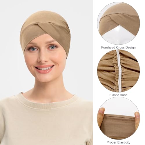 XEPST 4 PCS Hijab Undercap for Women, Islamic Muslim Under Hijab Cap Cross Turban Underscarf Solid Color Undercap Bonnet Inner Head Scarf Head Wraps Hair Turbans for Women Chemo Headwear Sleep Cap