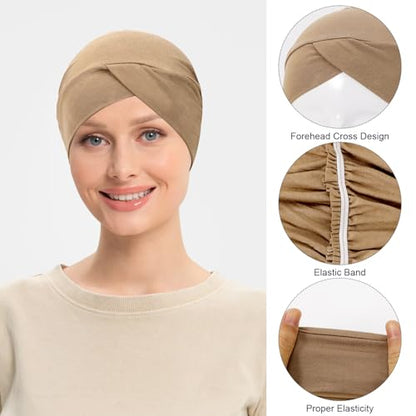 XEPST 4 PCS Hijab Undercap for Women, Islamic Muslim Under Hijab Cap Cross Turban Underscarf Solid Color Undercap Bonnet Inner Head Scarf Head Wraps Hair Turbans for Women Chemo Headwear Sleep Cap