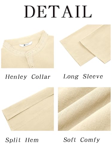Runcati Mens Cotton Kaftan Robe Long Sleeve Button Down Henley Shirts Thobe Casual Side Split Gown Shirt - color: Beige, size: Medium