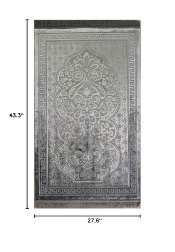Modefa Luxury Velvet Prayer Rug with Prayer Beads | Soft Elegant Muslim Turkish Janamaz Sajada Carpet for Men and Women | Plain Solid Prayer Mat Ramadan Eid Gift - Paisley (Silver Grey) - color: Silver Grey