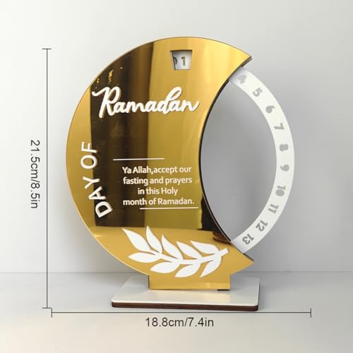 Ramadan Countdown Calendar, Rotatable 30 Days Til Eid, Eid Mubarak Advent Countdown Calendar Rotate Moon Shaped Eid Calendar for islamic Home Party Decorations