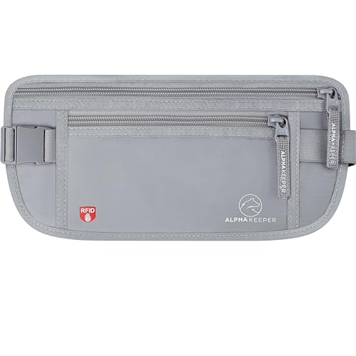 Alpha Keeper Money Belt for Travel Hidden Under Clothes – RFID Blocking Passport Holder & Slim Waist Wallet Pouch for Women & Men, Anti-Theft Travel Accessories - color: Silver