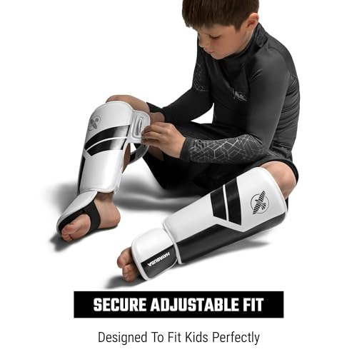 Hayabusa S4 Kids Shin Guards, Muay Thai, MMA, Kickboxing, Martial Arts - color: White, size: Large-X-Large