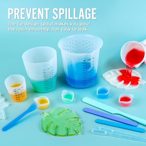 Silicone Resin Mixing 1L Measuring Cup Set for Resin Supplies, Easy-to-Read Marks, 1000ml/32oz Large Cup, 500&250&100ml Thickened Reusable Silicone Cups for Epoxy Mixing, Jewelry Making - size: 1000+500+2*250+4*100ml (Black Marks)