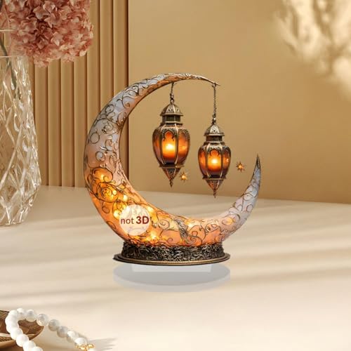 Mosque Moon Lantern, Ramadan Eid Mubarak Ornaments, 2D Crescent and Lantern Acrylic Tabletop Ornament, Ramadan Festival (#2) - color: #2