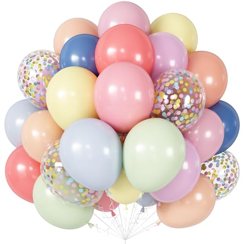 Pastel Balloons 60pcs 12 Inch Macaron Pastel Pink Blue Yellow Mint Lavender Rainbow Latex Balloon with Colorful Confetti Balloons for Baby Shower Bridal Shower Ice Cream Birthday Wedding Party Decor - color: Macaron Pastel