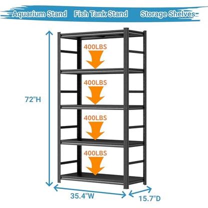 Aquarium Stand 1600 LBS Fish Tank Stand Heavy Duty Adjustable Shelving | Heavy duty metal storage shelves for turtle tanks, reptile terrariums and pet supplies with adjustable tier organization - size: 5-TIER 72"H×35.4"W×15.7"D