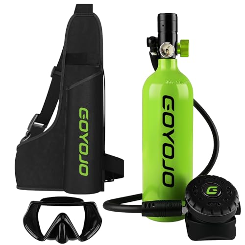GOYOJO Mini Scuba Tank, Portable Diving Lung Air Tank with DOT Certified | Refillable Emergency Backup Pony Bottle for Snorkeling, Underwater Breathing, Training - color: 1L Obsidian Green