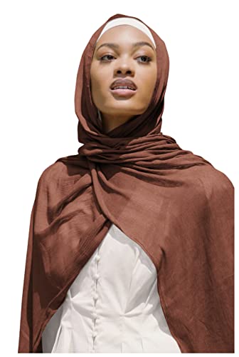 Txameru Hijab Scarf for Women - Muslim Rayon Crinkle With Fringe Edge - color: Chestnut