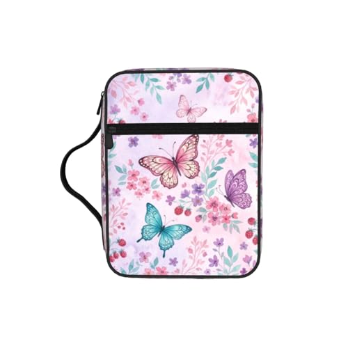 Watercolor Butterfly Pink Strawberry Purple Bible Cover Case for Women Men - color: Butterfly Pink Floral Purple