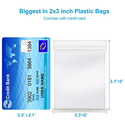 2''x 3'', (Pack of 200) Small Clear Poly Zipper Bags, Reclosable Zipper Lock Storage Plastic Bags for Jewelry, Beads, Screws & Small Items - size: 2" x 3"