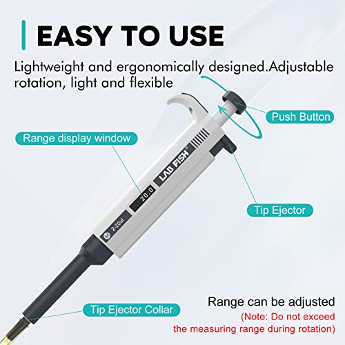 LAB FISH M2-20ul Lab Pipette, 2-20ul Adjustable Volume w/600 Tips - style: 2-20ul Set