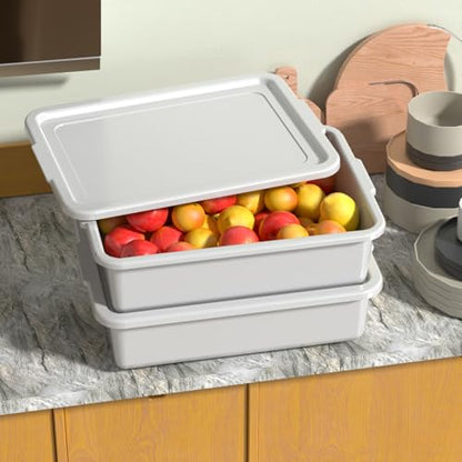 13 L Bus Tub with Lid, Commercial Food Service Bus Tubs, 3 Packs | Light Gray Plastic utility Bus Boxes for Restaurant - size: 13 L with Lid