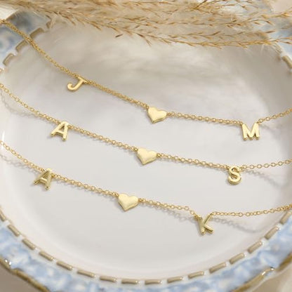 Gold Heart Initial Necklaces for Women 14K Gold Plated Dainty Heart A-Z Letter Pendant Necklace Cute Personalized Initial Letter Name Necklace Gold Jewelry Birthday Gifts for Women - color: B+F