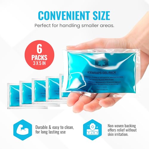 ICEWRAPS Reusable Ice Packs Compact 3 x 5 in, Soft Cooling, Pack of 6 | Hot or Cold Use, Puncture Resistant, Ice Pack for Everyday Comfort, Multi Use Gel Design, FSA-HSA Eligible - size: 6 Packs