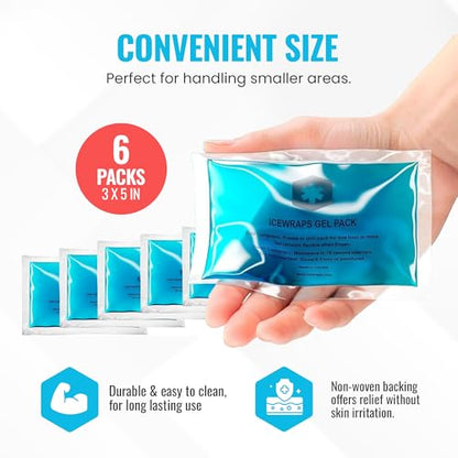 ICEWRAPS Reusable Ice Packs Compact 3 x 5 in, Soft Cooling, Pack of 6 | Hot or Cold Use, Puncture Resistant, Ice Pack for Everyday Comfort, Multi Use Gel Design, FSA-HSA Eligible - size: 6 Packs