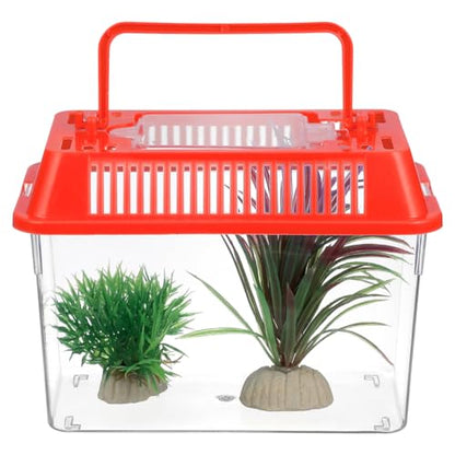 Gatuida Mini Fish Tank Portable Handheld Plastic Aquarium with Lid for Turtles and Pet Fish Easy to Clean and Carry 5.90X4.33X3.74In Transparent Design for Travel and Outdoor Use