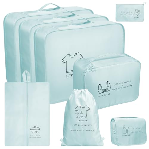 8 Set Travel Packing Organizers, Luggage Organization Bag, Lake Blue - color: Lake Blue