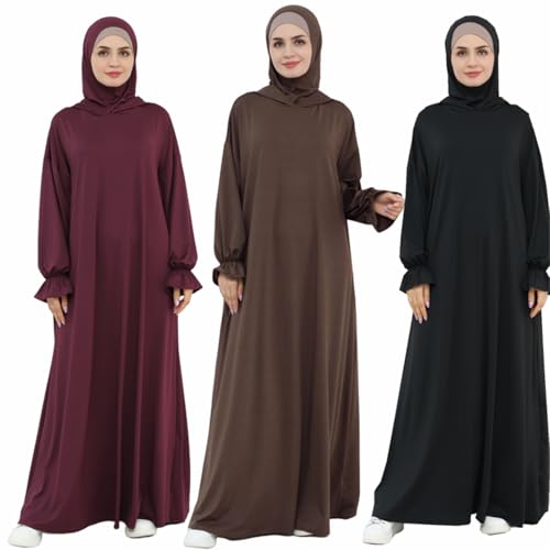 Muslim Dress for Women Pakistani Kaftan Abaya Robe Arabic Islamic Prayer Clothes Dubai Outfits - color: Dark Coffee