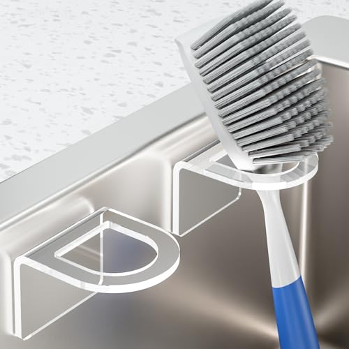 NiHome Sink Brush Holder Clear Acrylic 2 Pack, Adhesive Kitchen Organizer | Durable Design Mounts in Seconds—Fits Scrub & Dish Brushes. Sleek Clear Caddy for Any Sink Type. No Drilling Needed.