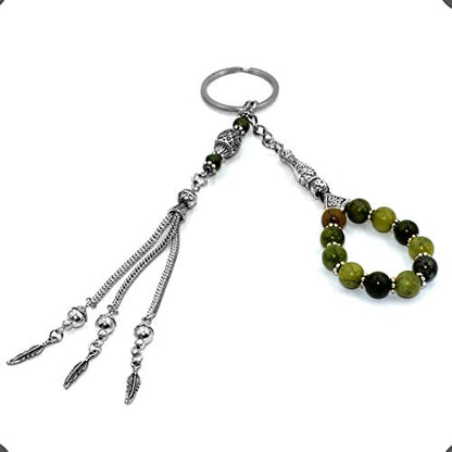Keychain & Rosary Collection -Car Key Chain-Handbags Holder - color: (8 Mm - Green Taiwan Jade Stone)