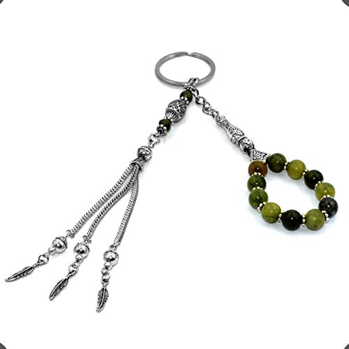 Keychain & Rosary Collection -Car Key Chain-Handbags Holder - color: (8 Mm - Green Taiwan Jade Stone)