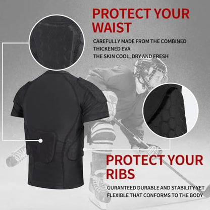 Men’s Football Padded Compression Shirt, Chest & Rib Protection | Built-in EVA padding helps absorb impact and protect the chest and ribs for football, baseball, basketball, paintball - size: X-Large