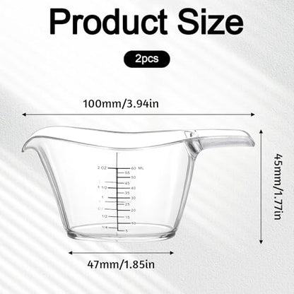 2 Pack Small Measuring Cup 2 oz/60ml Mini Measuring Cup Clear 2oz Measurings Cups for Kitchen Laundry DIY Beauty Mixing with tsp/Tbsp/oz/ml Markings